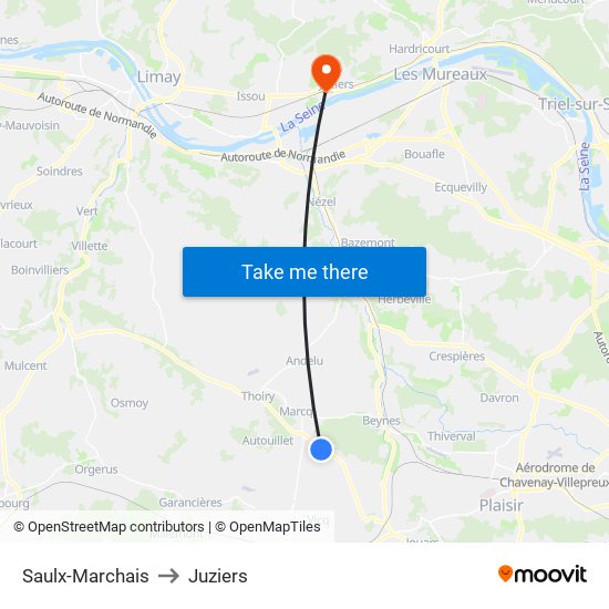Saulx-Marchais to Juziers map