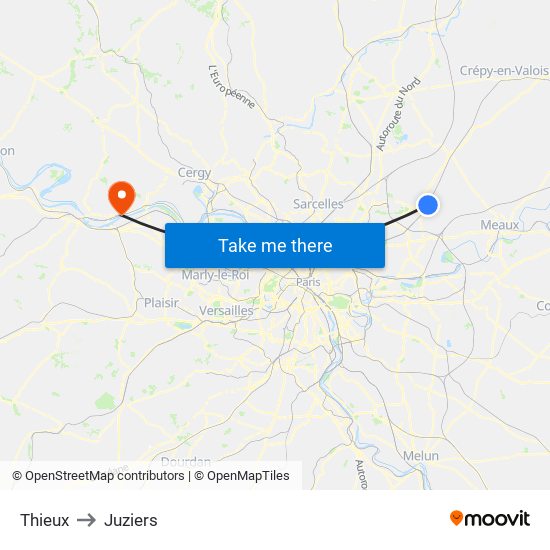 Thieux to Juziers map