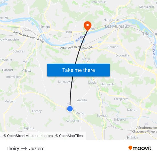Thoiry to Juziers map