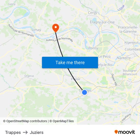 Trappes to Juziers map