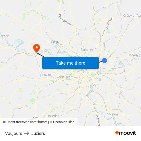 Vaujours to Juziers map
