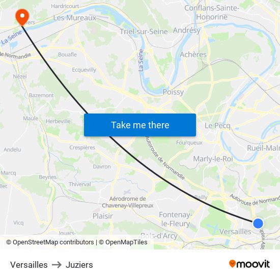 Versailles to Juziers map