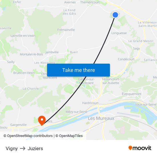 Vigny to Juziers map