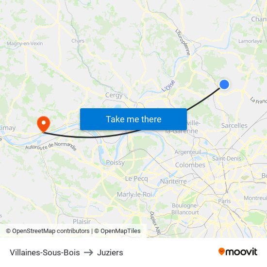 Villaines-Sous-Bois to Juziers map