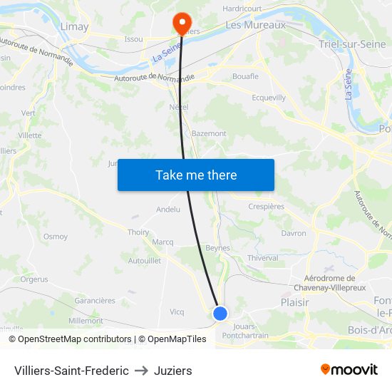 Villiers-Saint-Frederic to Juziers map