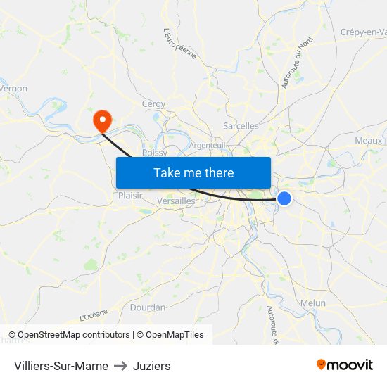 Villiers-Sur-Marne to Juziers map