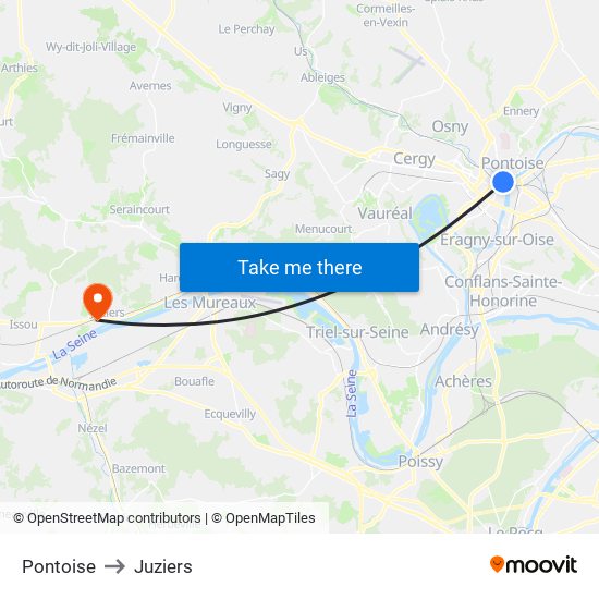 Pontoise to Juziers map