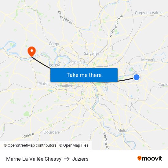 Marne-La-Vallée Chessy to Juziers map