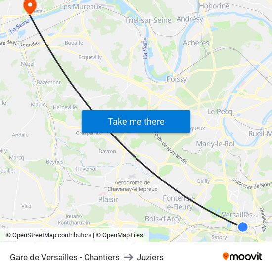 Gare de Versailles - Chantiers to Juziers map