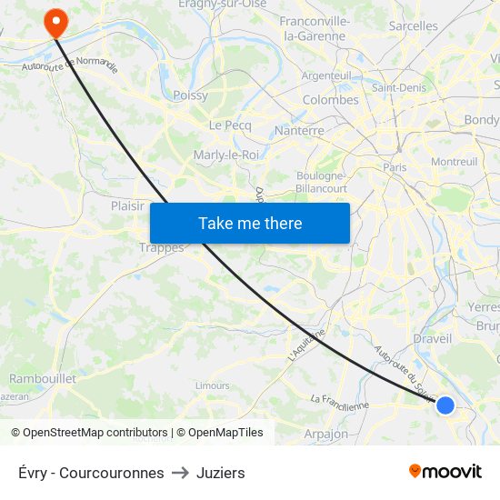 Évry - Courcouronnes to Juziers map