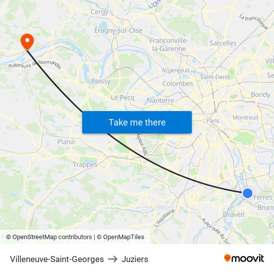 Villeneuve-Saint-Georges to Juziers map