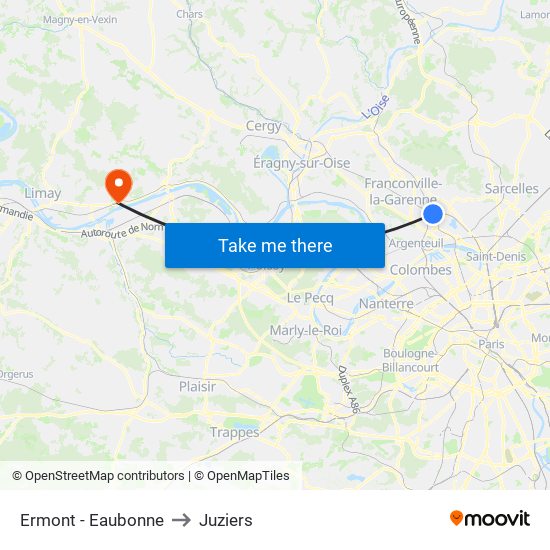 Ermont - Eaubonne to Juziers map