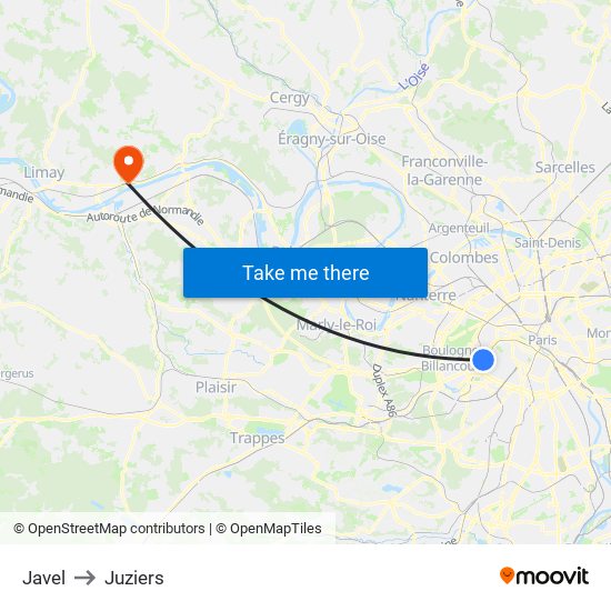 Javel to Juziers map