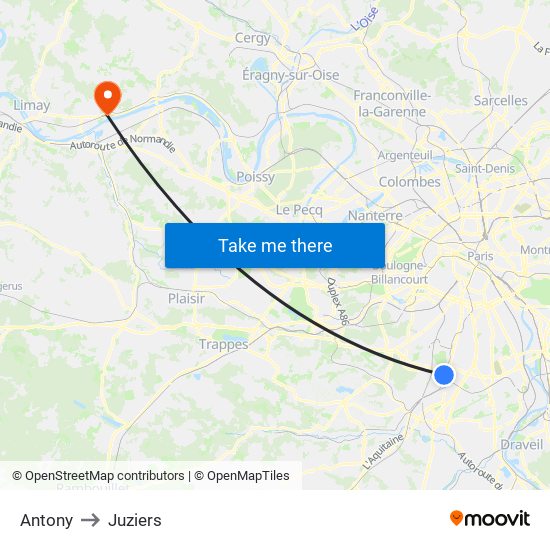 Antony to Juziers map
