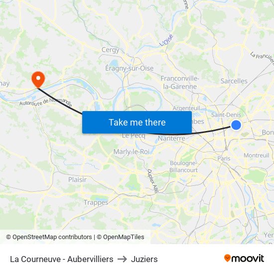 La Courneuve - Aubervilliers to Juziers map