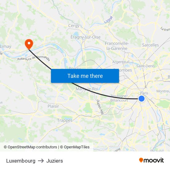 Luxembourg to Juziers map