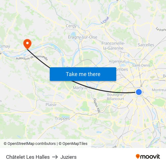 Châtelet Les Halles to Juziers map
