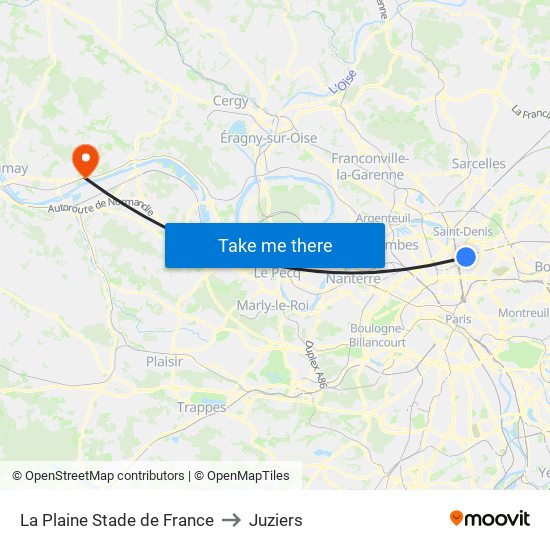 La Plaine Stade de France to Juziers map