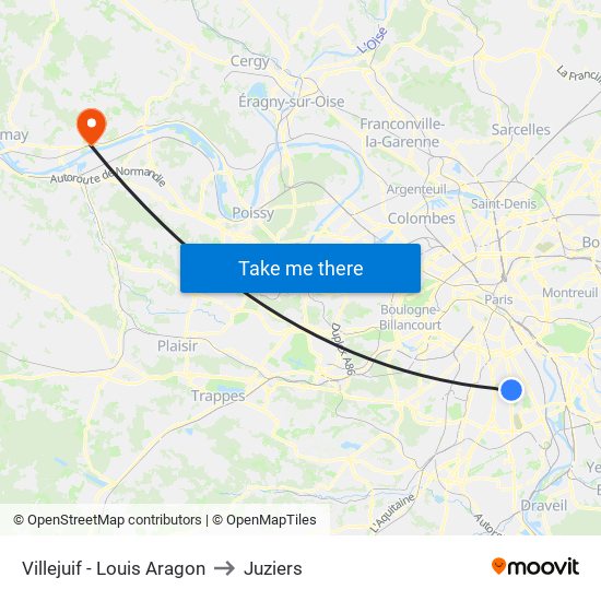 Villejuif - Louis Aragon to Juziers map