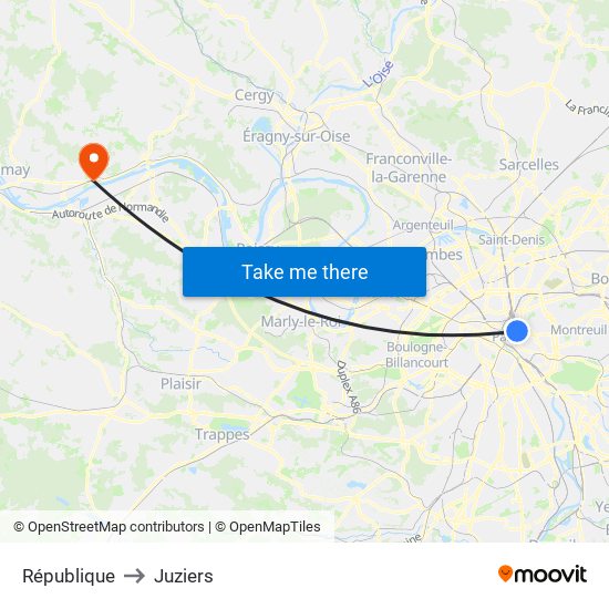 République to Juziers map