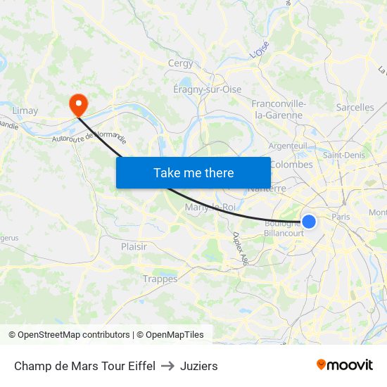 Champ de Mars Tour Eiffel to Juziers map