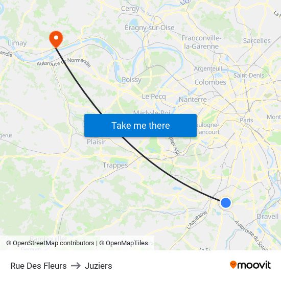Rue Des Fleurs to Juziers map