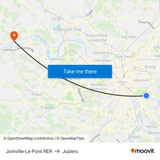 Joinville-Le-Pont RER to Juziers map