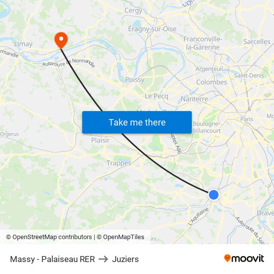 Massy - Palaiseau RER to Juziers map