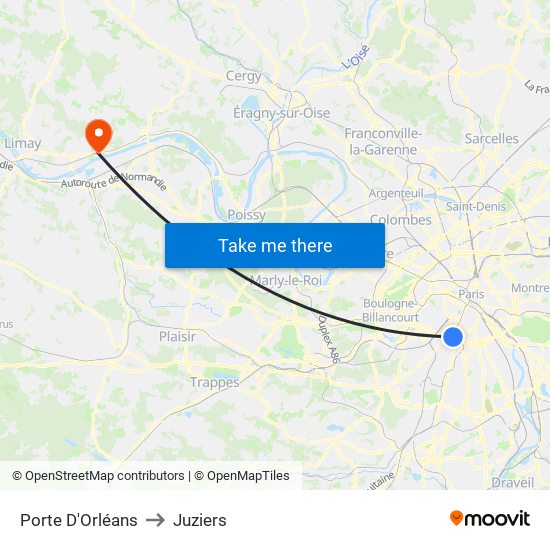 Porte D'Orléans to Juziers map