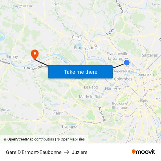 Gare D'Ermont-Eaubonne to Juziers map