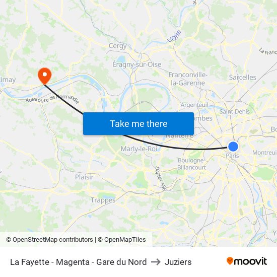 La Fayette - Magenta - Gare du Nord to Juziers map
