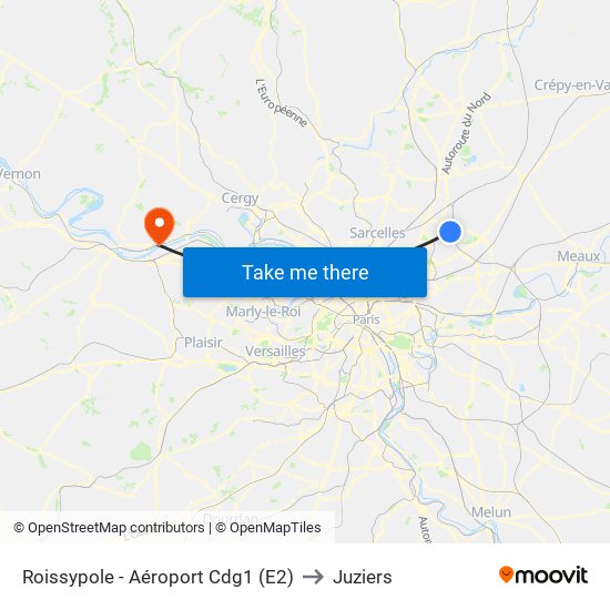Roissypole - Aéroport Cdg1 (E2) to Juziers map
