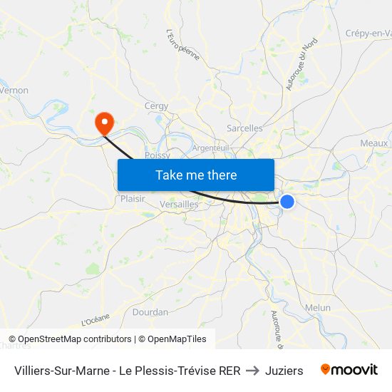 Villiers-Sur-Marne - Le Plessis-Trévise RER to Juziers map