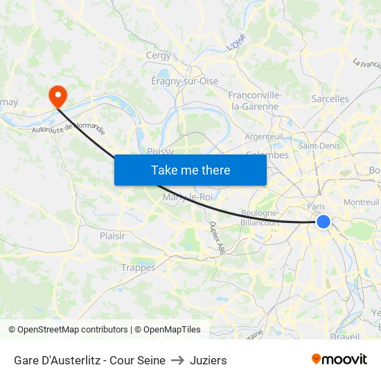 Gare D'Austerlitz - Cour Seine to Juziers map