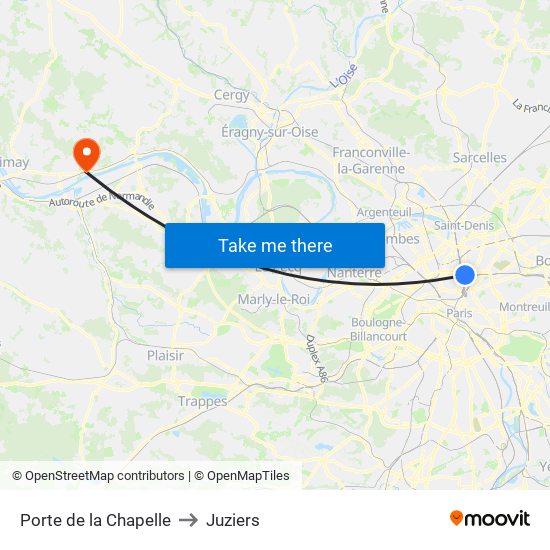 Porte de la Chapelle to Juziers map