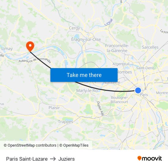 Paris Saint-Lazare to Juziers map