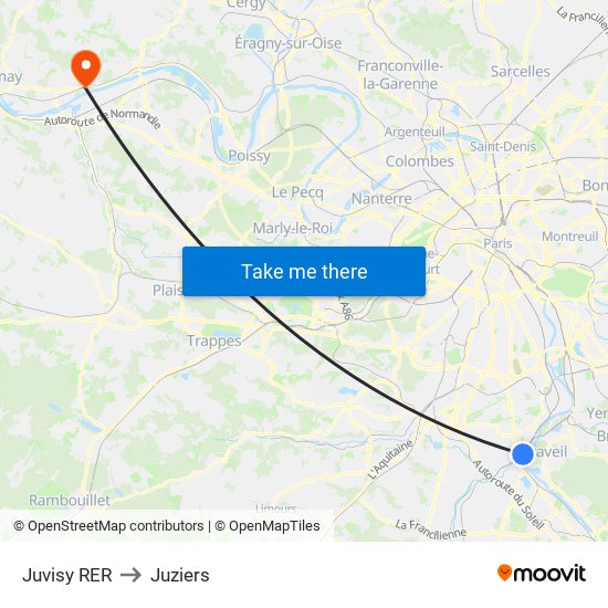 Juvisy RER to Juziers map