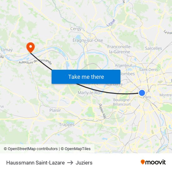 Haussmann Saint-Lazare to Juziers map