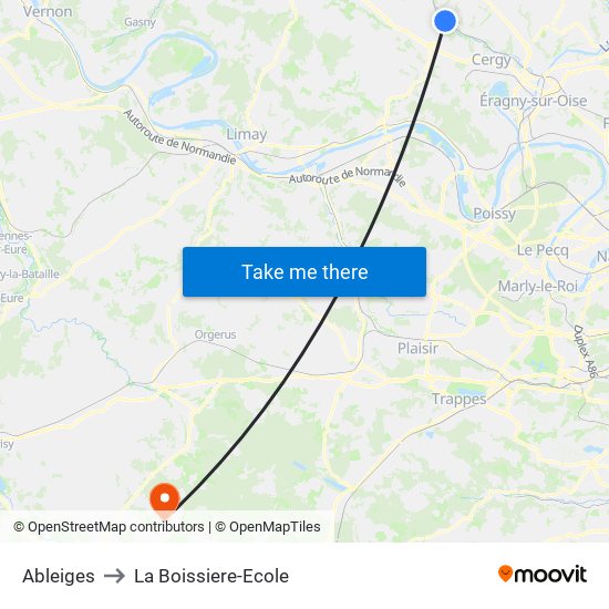 Ableiges to La Boissiere-Ecole map