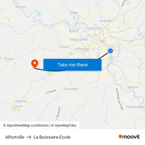Alfortville to La Boissiere-Ecole map