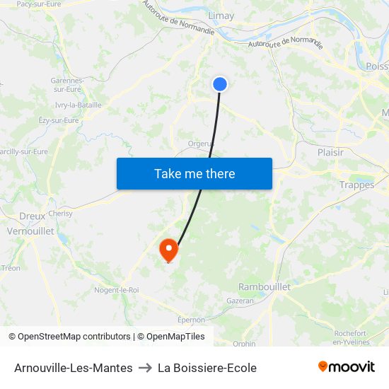 Arnouville-Les-Mantes to La Boissiere-Ecole map