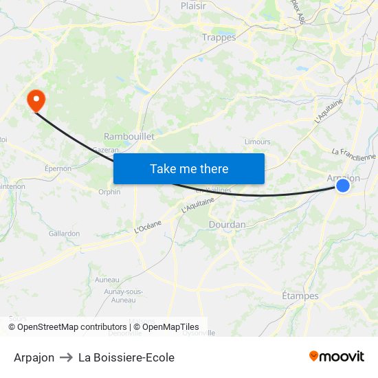 Arpajon to La Boissiere-Ecole map