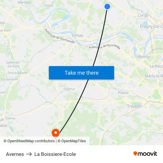 Avernes to La Boissiere-Ecole map