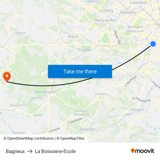 Bagneux to La Boissiere-Ecole map