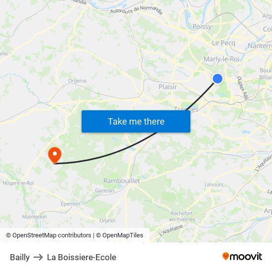 Bailly to La Boissiere-Ecole map