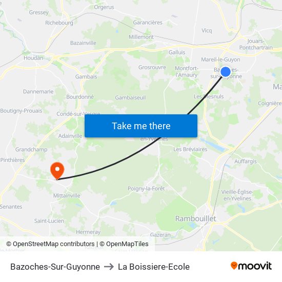 Bazoches-Sur-Guyonne to La Boissiere-Ecole map