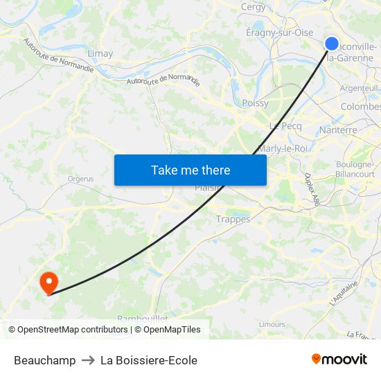 Beauchamp to La Boissiere-Ecole map