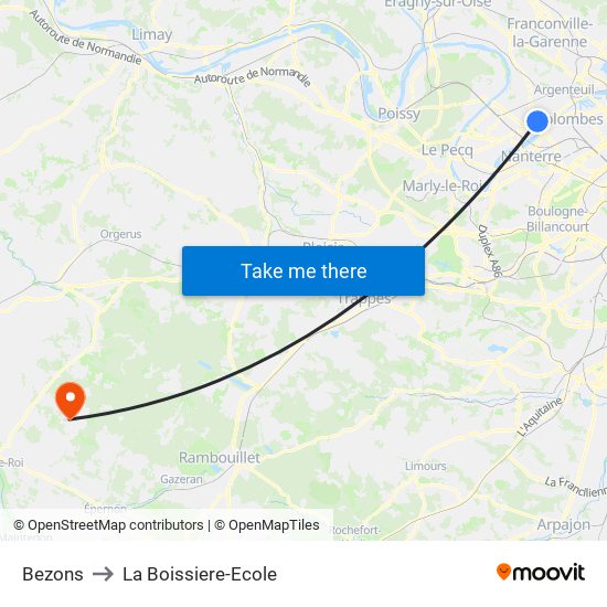 Bezons to La Boissiere-Ecole map