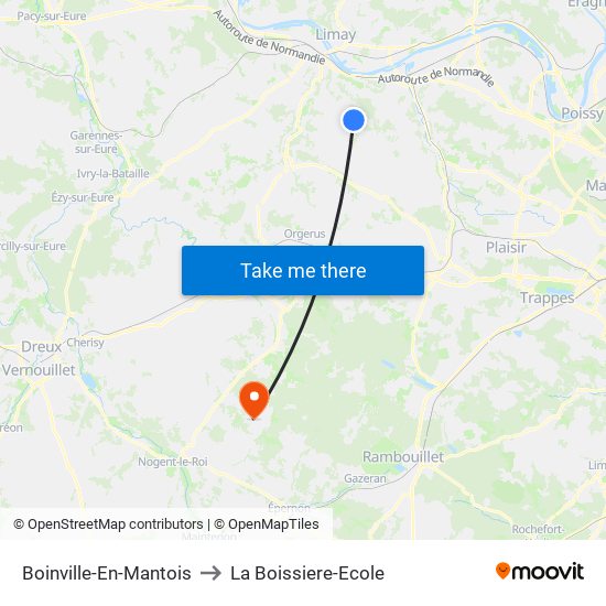 Boinville-En-Mantois to La Boissiere-Ecole map