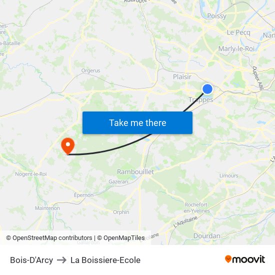 Bois-D'Arcy to La Boissiere-Ecole map